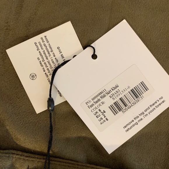 Missguided Faux Suede olive / khaki midi skirt - Picture 6 of 7